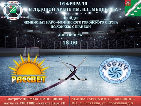 Чемпионат по хоккею с шайбой 16 февраля в 18:00