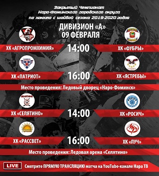 9 февраля в Ледовом Дворце «Наро-Фоминск» пройдет Чемпионат по хоккею с шайбой
